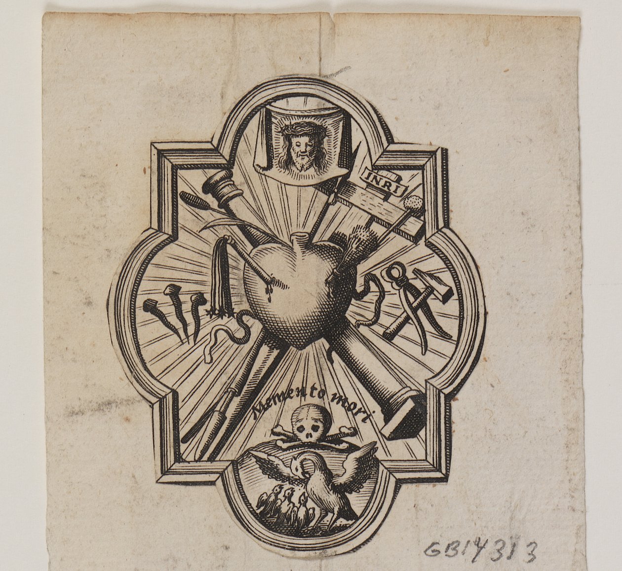 Emblem mit einem durchbohrten Herzen und den Leidenswerkzeugen von Ubekendt