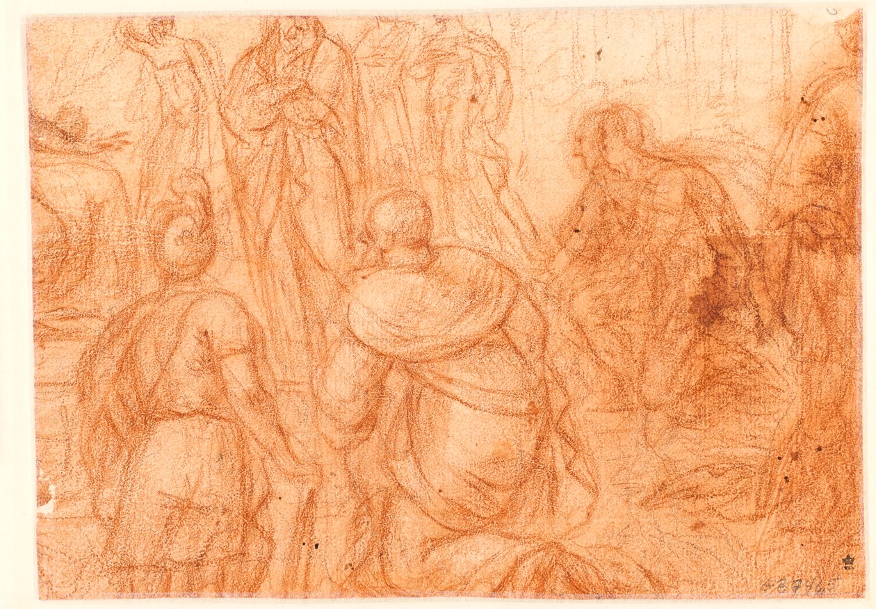 Kniender Engel mit der Dornenkrone und Longinus