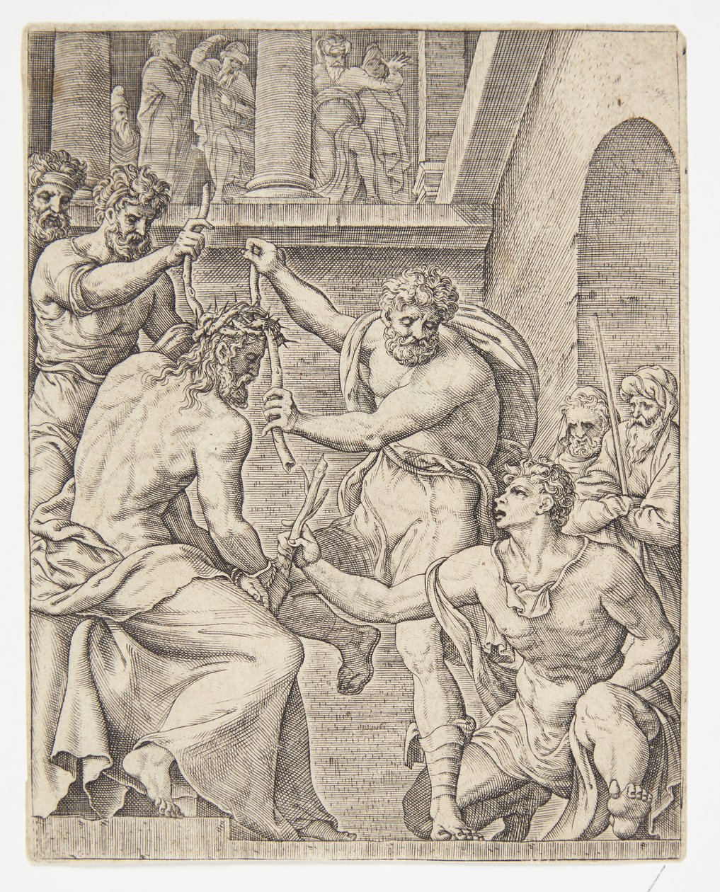 Die Krönung mit Dornen von Ubekendt efter Dirck Volckertsz. Coornhert efter Maarten van Heemskerck