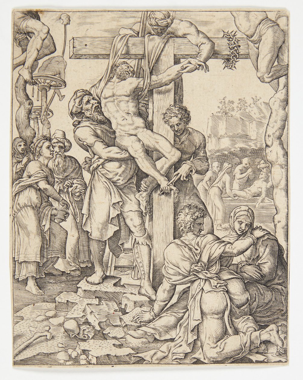 Die Kreuzabnahme von Ubekendt efter Dirck Volckertsz. Coornhert efter Maarten van Heemskerck