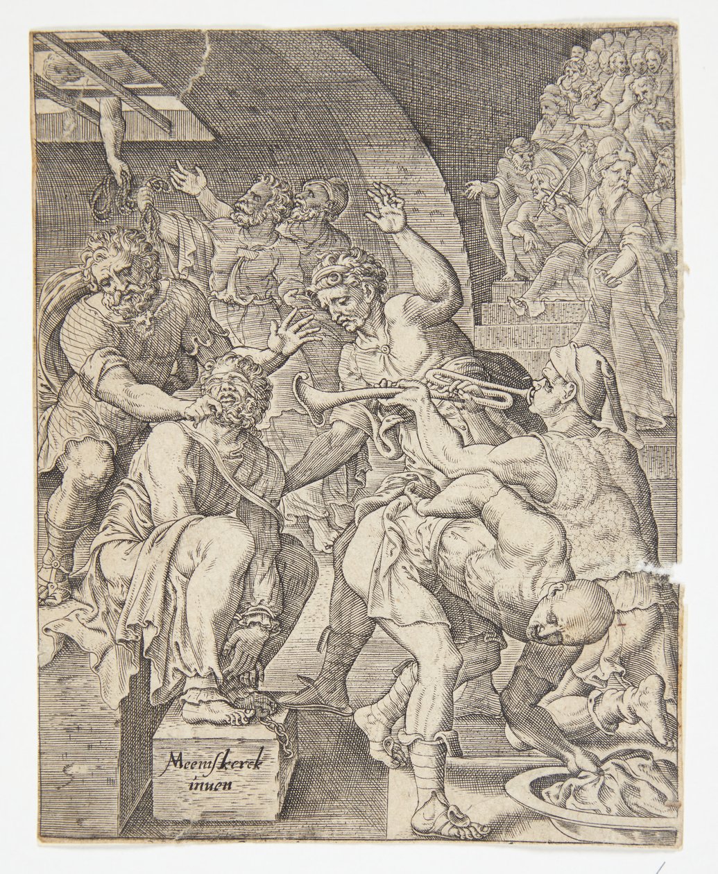 Die Verspottung Christi von Ubekendt efter Dirck Volckertsz. Coornhert efter Maarten van Heemskerck