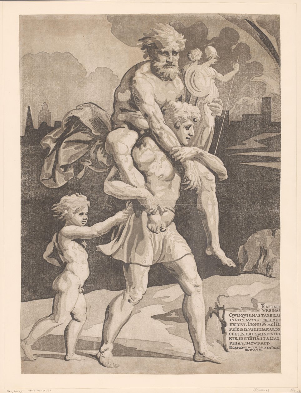 Aeneas flieht mit seiner Familie aus Troja von Ugo da Carpi
