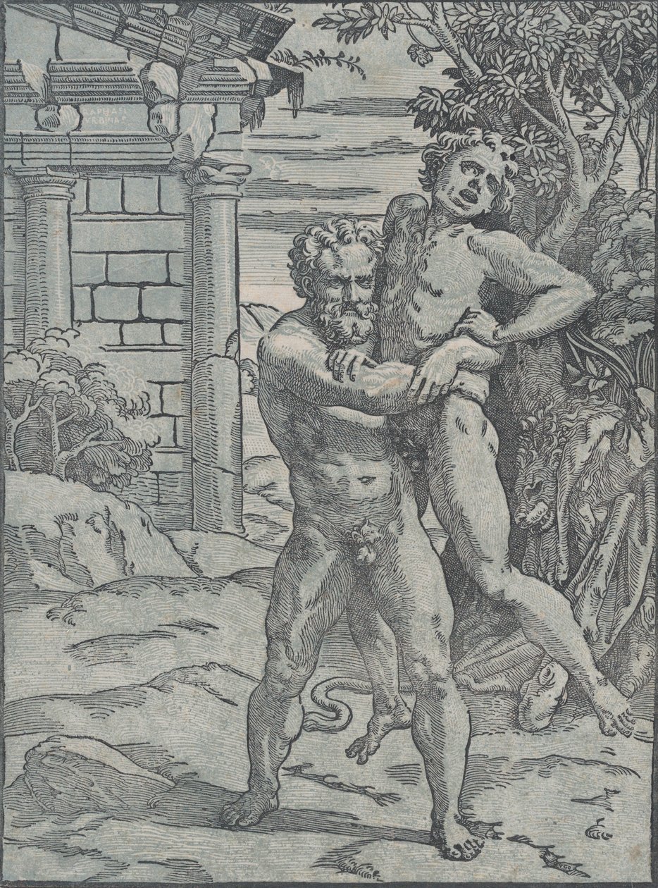 Herkules und Antäus von Ugo da Carpi