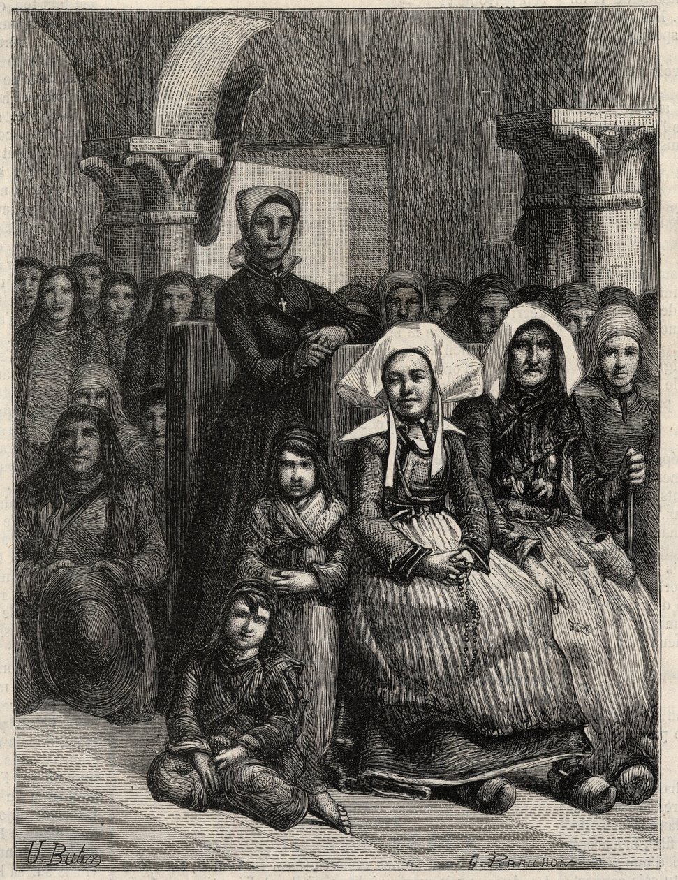 Eine Predigt in einer Kirche in der Bretagne, Zeichnung von M.U. Loot. Gravur in „L