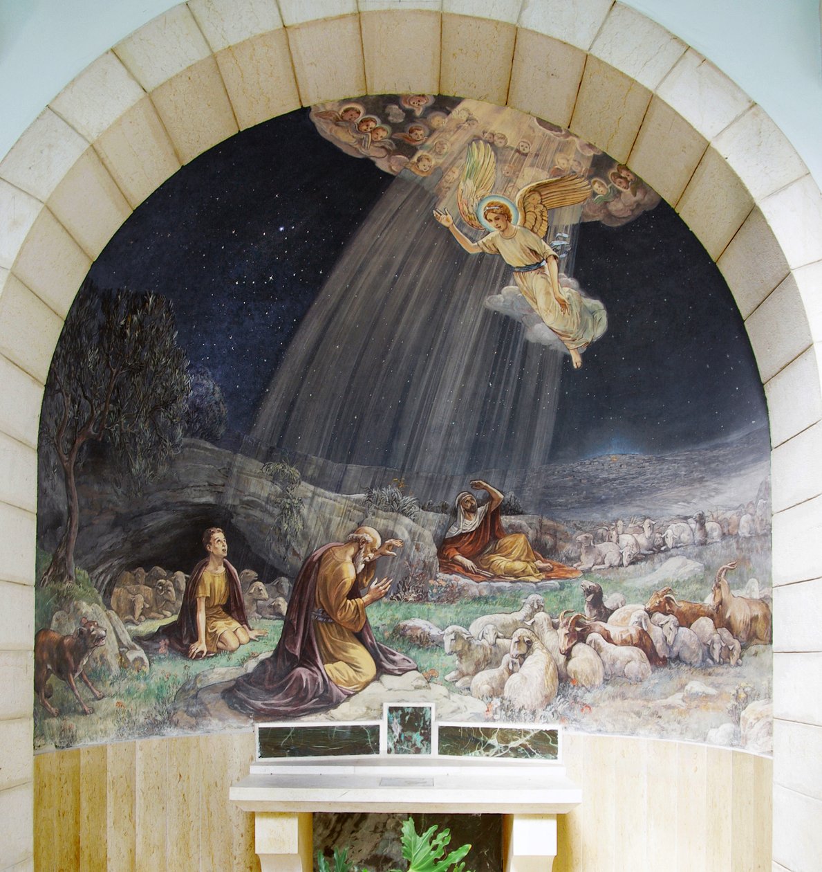 Der Engel des Herrn besucht die Hirten, Heiligtum der Hirtenkapelle, Bethlehem von Umberto Noni