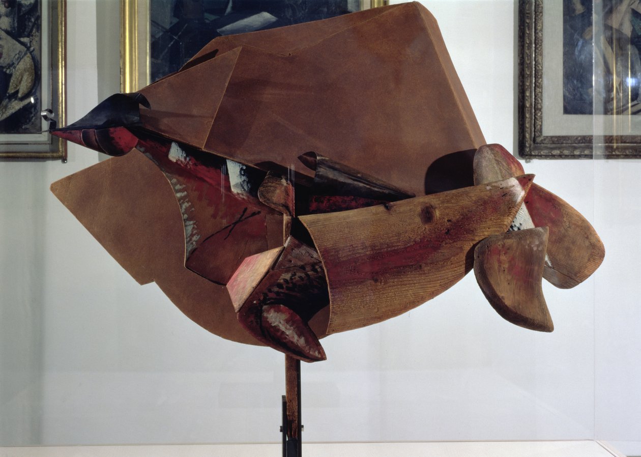 Dynamik eines Pferdes in Bewegung und Häuser von Umberto Boccioni
