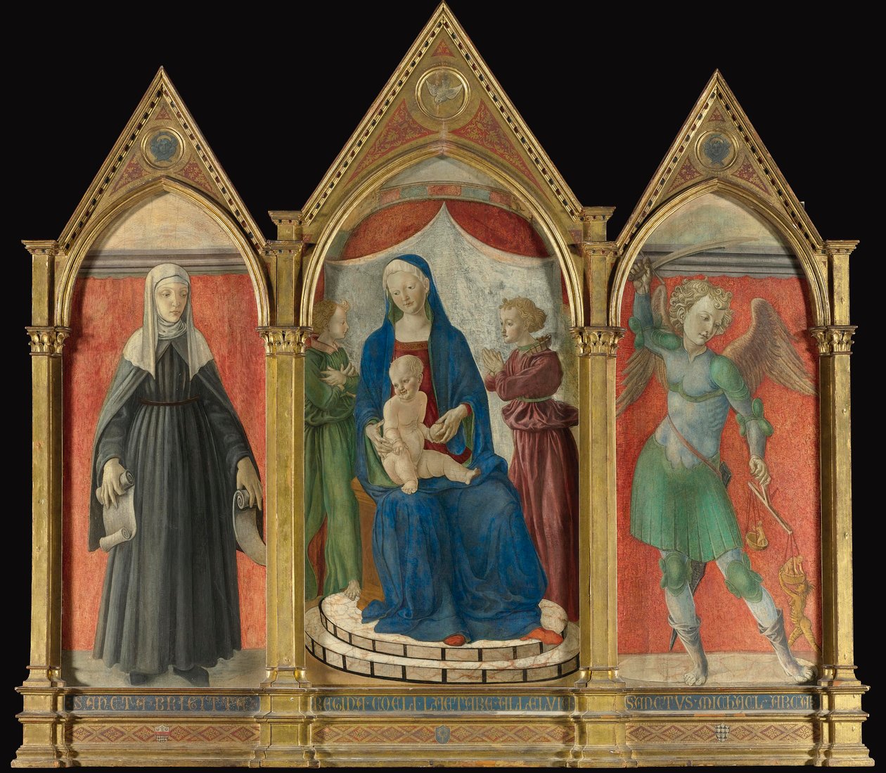 Maestro di Pratovecchio, Triptychon mit Madonna, Heilige Brigida und Heiliger Michael von Unbekannt Unbekannt
