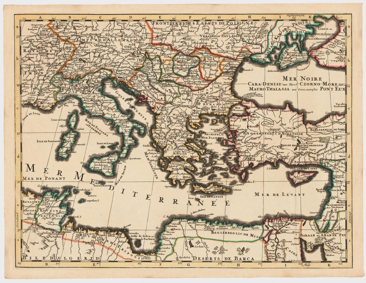 Osmanisches Reich im Jahr 1696 von Jaillot (das Mittelmeer in besonderer hoher Auflösung) von Unbekannt Unbekannt