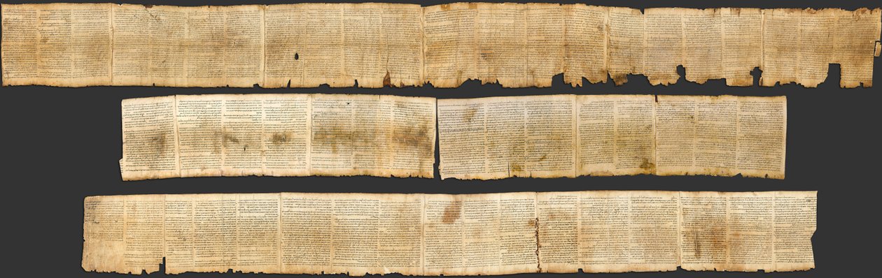 Fotografische Reproduktion der Großen Jesajarolle, der am besten erhaltenen biblischen Schriftrollen von Qumran. Sie enthält das gesamte Buch Jesaja auf Hebräisch, abgesehen von einigen kleinen beschädigten Teilen. Dieses Manuskript wurde wahrscheinlich vo von Unbekannt Unbekannt