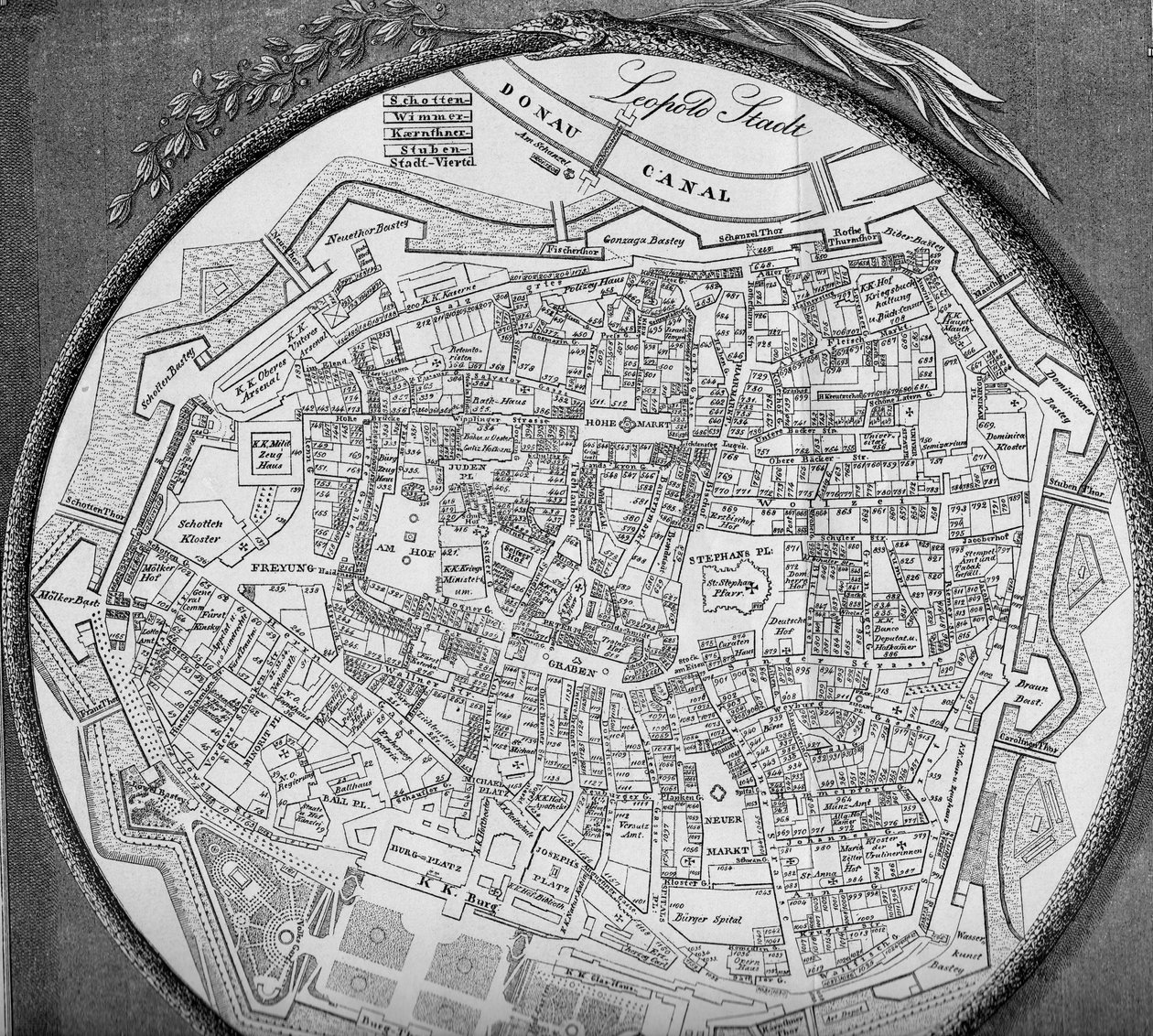 Plan der Wiener Inneren Stadt, Stand vor 1854 von Unbekannt Unbekannt