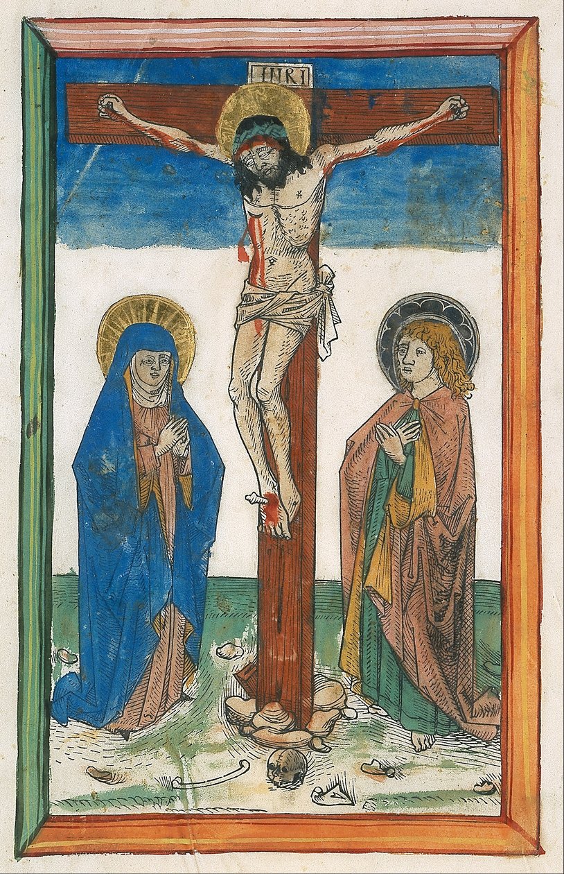 Christus am Kreuz zwischen der Jungfrau und dem heiligen Johannes (Kanonische Kreuzigung) von Unbekannt Unbekannt