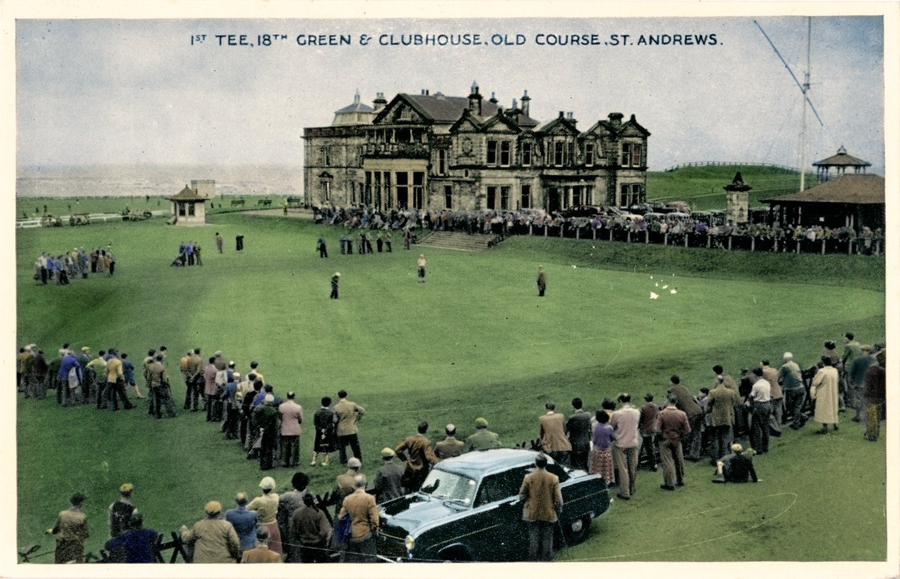 1. Abschlag, 18. Grün & Clubhaus, Old Course, St. Andrews, um 1955 von Unbekannt