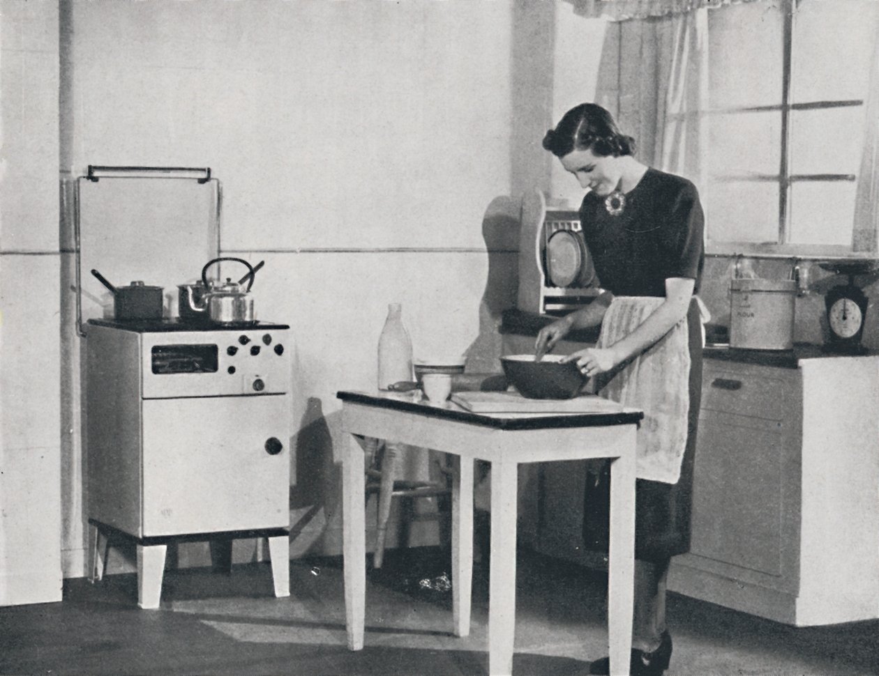 Eine britische Küche mit einem Schrank-Gasherd, 1942 von Unbekannt