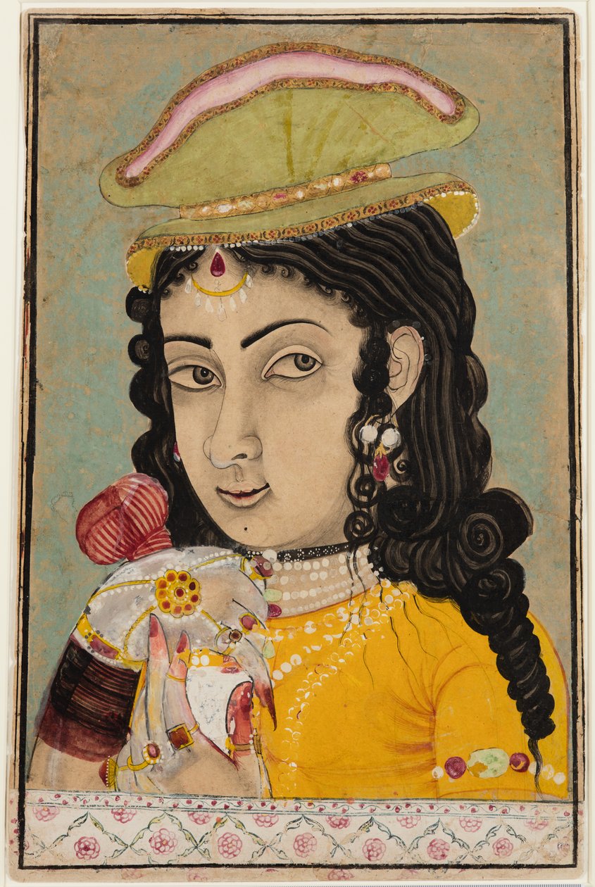 Eine europäische Dame, die eine Flasche und eine Tasse hält, ca. 1710-20 von Unbekannt