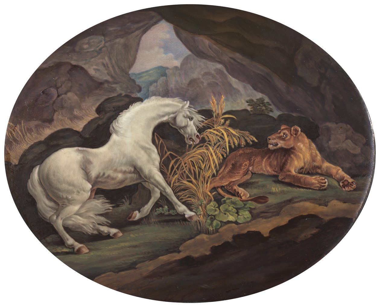 Ein Pferd erschreckt durch eine Löwin, ca. 1800 von Unbekannt
