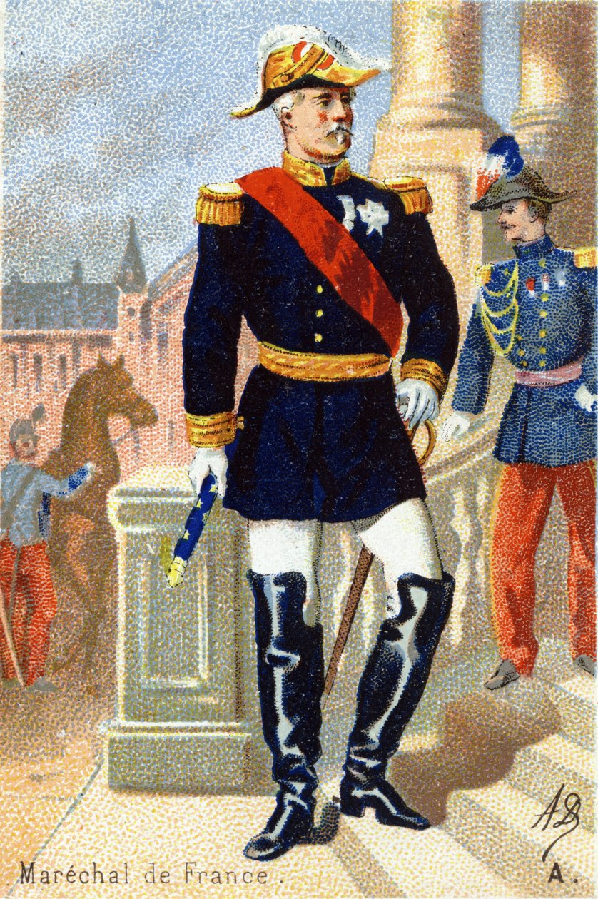 A: Marschall von Frankreich. Gravur in "Militäralphabet". Initialen des Illustrators: A. D. Unbekannter Herausgeber. Chromolithographien Ende des 19. Jahrhunderts. Dim: 10,5x7cm von Unbekannt