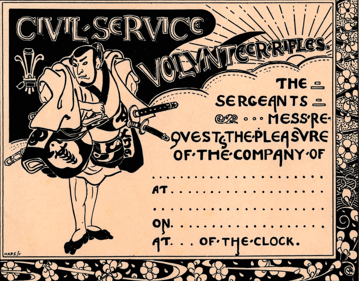 Eine leere Einladung zu einer Veranstaltung der Civil Service Volunteer Rifles, 19. Jahrhundert von Unbekannt