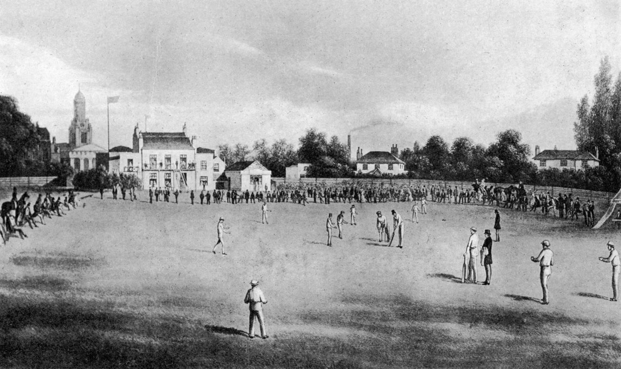 Ein Cricketspiel im Gange am Kennington Oval, London, 1848 von Unbekannt