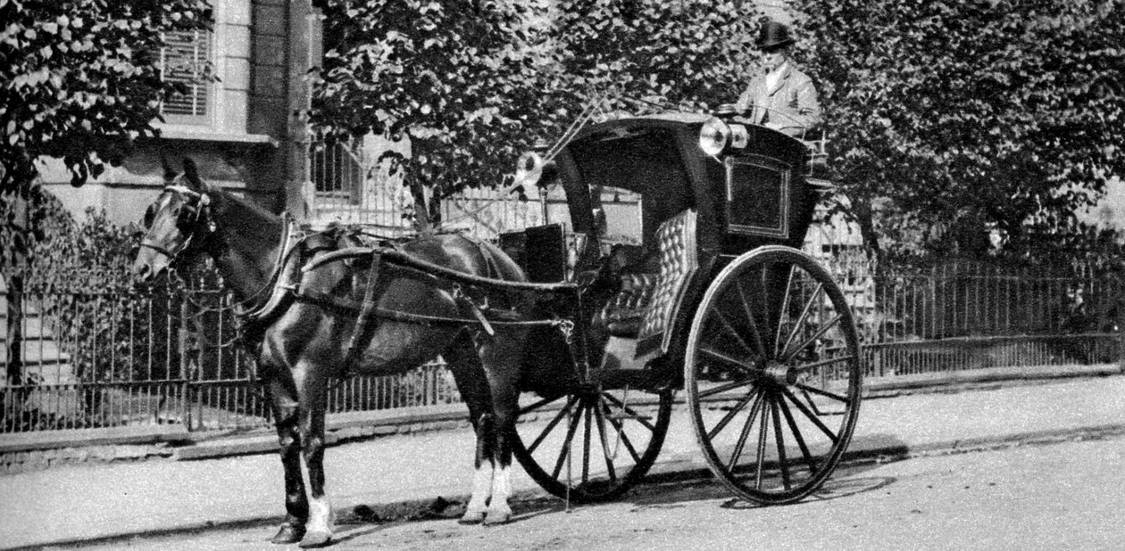 Ein von Pferden gezogener Hansom-Kab, London, 1926-1927 von Unbekannt