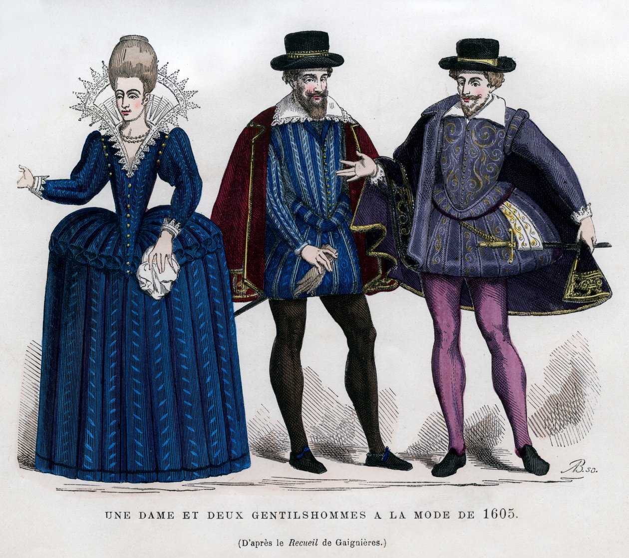 Eine Dame und zwei Herren in französischer Tracht von 1605 von Unbekannt