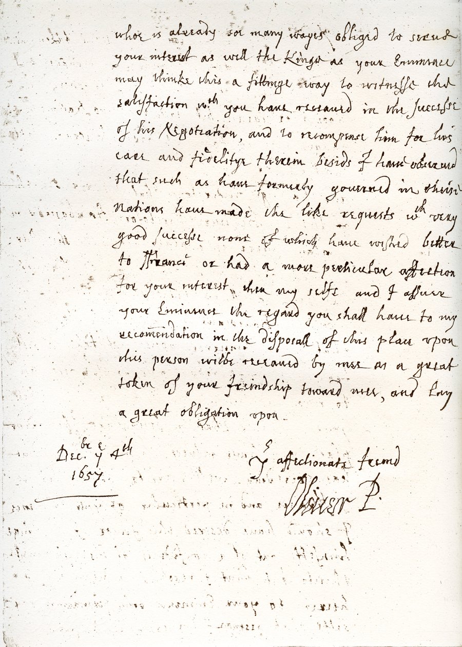 Ein Brief von Oliver Cromwell an Kardinal Mazarin, 4. Dezember 1657, 1899 von Unbekannt