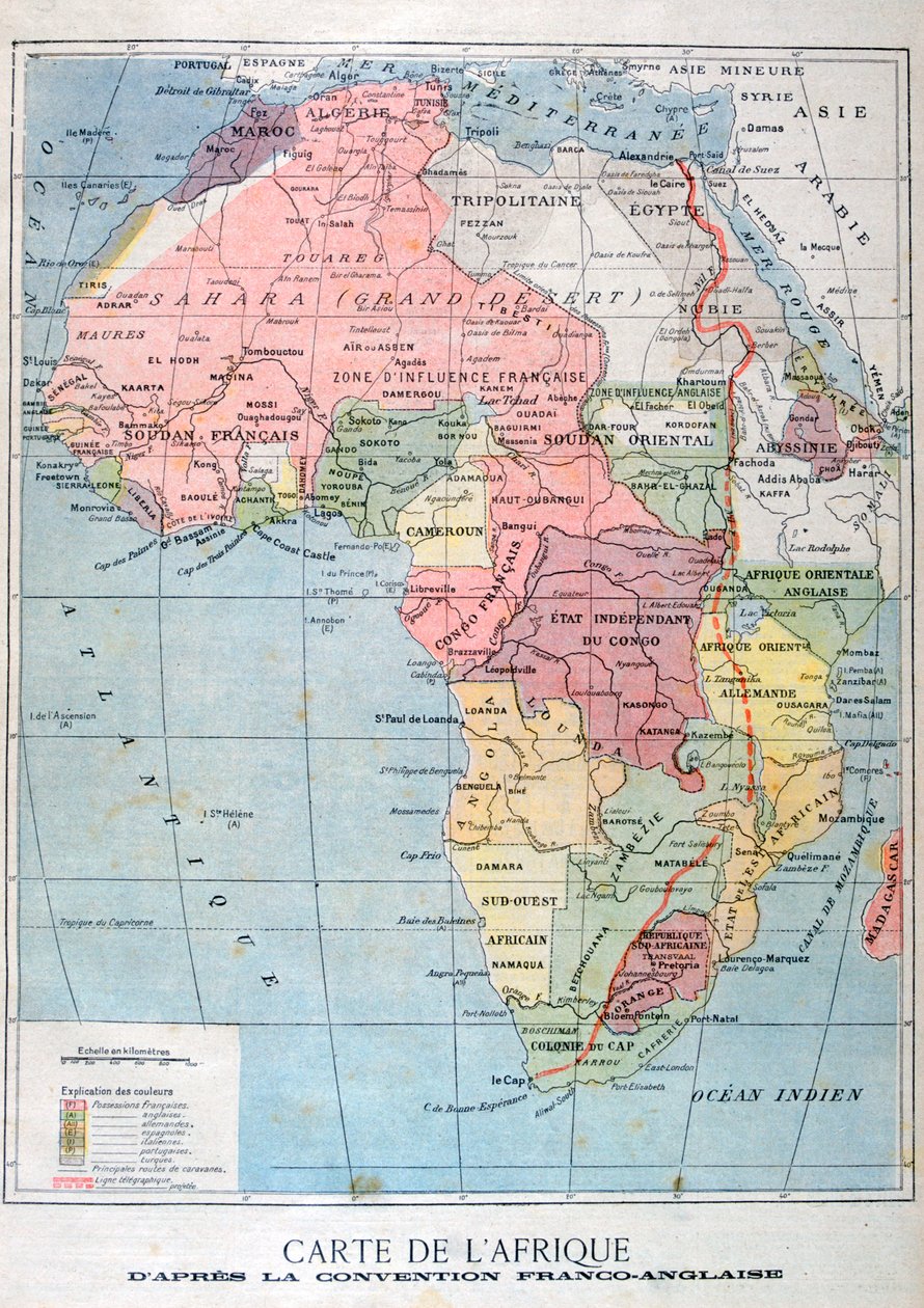 Eine Karte von Afrika nach der Anglo-Französischen Konvention, 1899 von Unbekannt