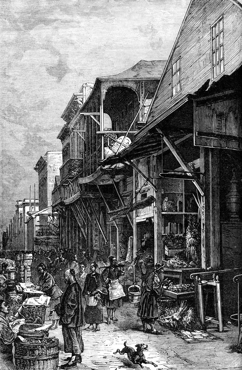 Ein Marktplatz in San Francisco, Kalifornien, USA, Mitte des 19. Jahrhunderts, ca. 1880 von Unbekannt