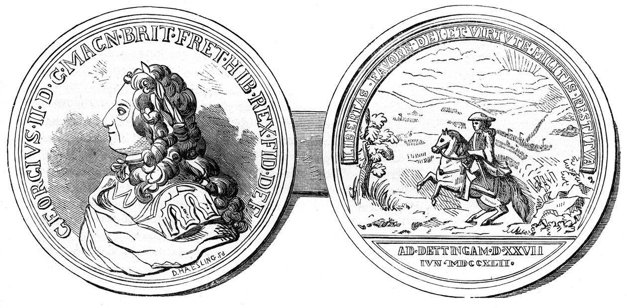 Eine Medaille zur Erinnerung an die Schlacht bei Dettingen, 1743, 19. Jahrhundert von Unbekannt