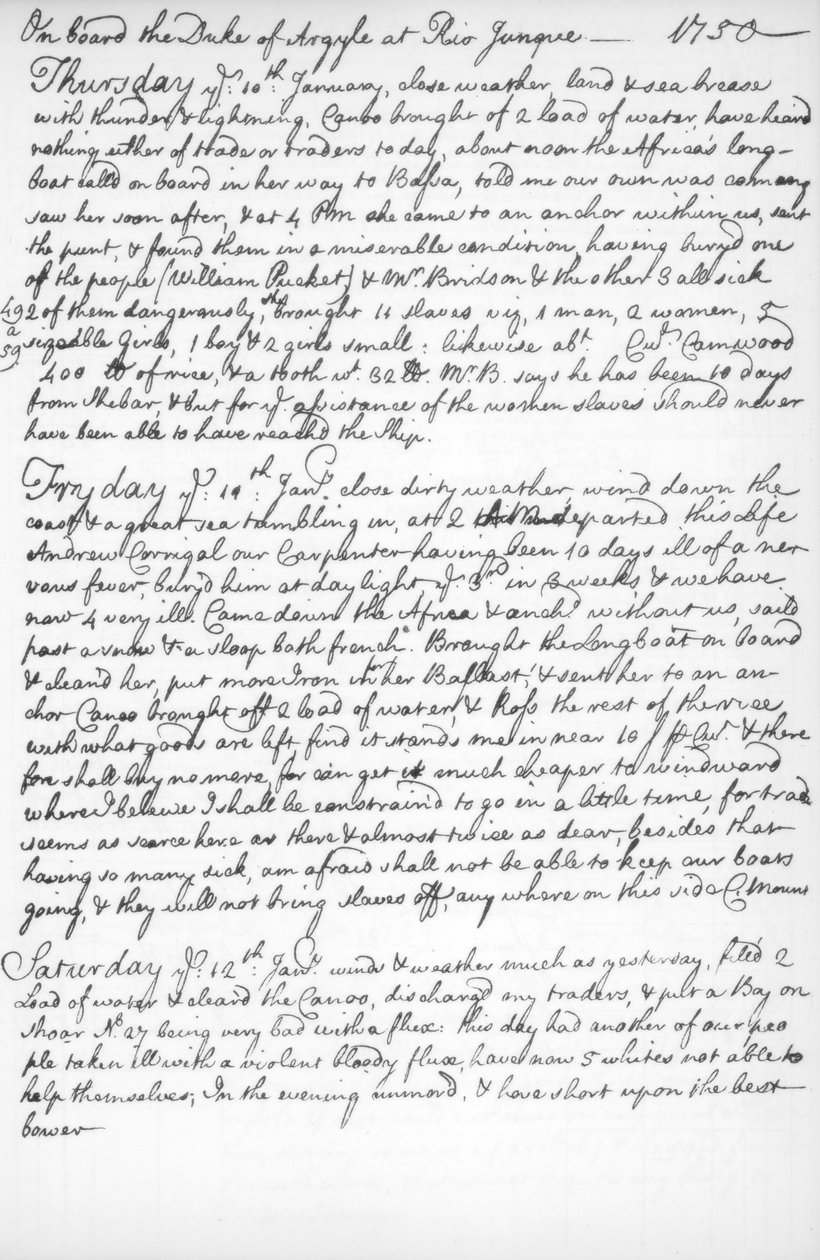 Eine Seite aus dem Tagebuch von John Newton, 1750-1754 (1965) von Unbekannt