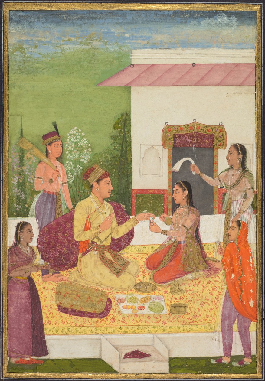 Ein Prinz im Gespräch mit einer Frau bei Erfrischungen auf einer Terrasse, ca. 1710-1720 von Unbekannt
