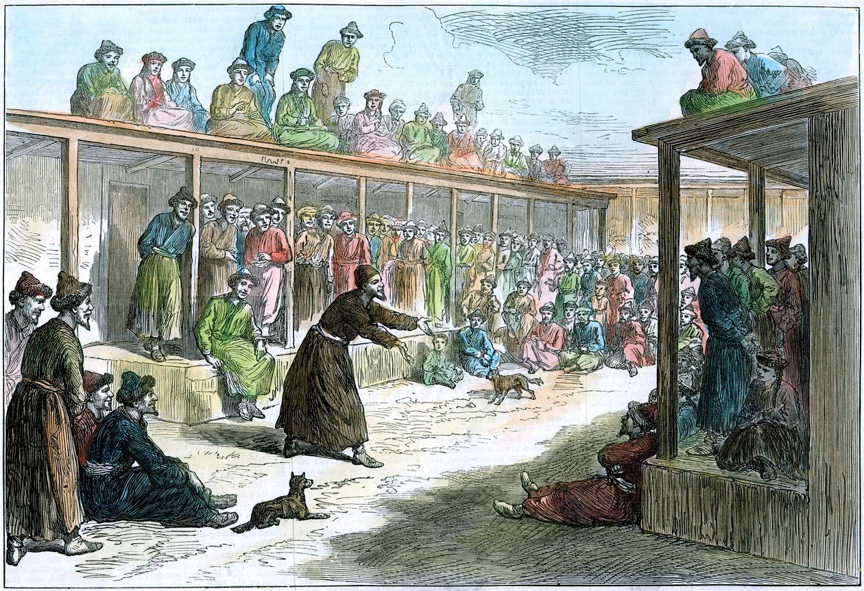 Ein professioneller Geschichtenerzähler in Kaschgar, Xinjiang, China, ca. 1875 von Unbekannt