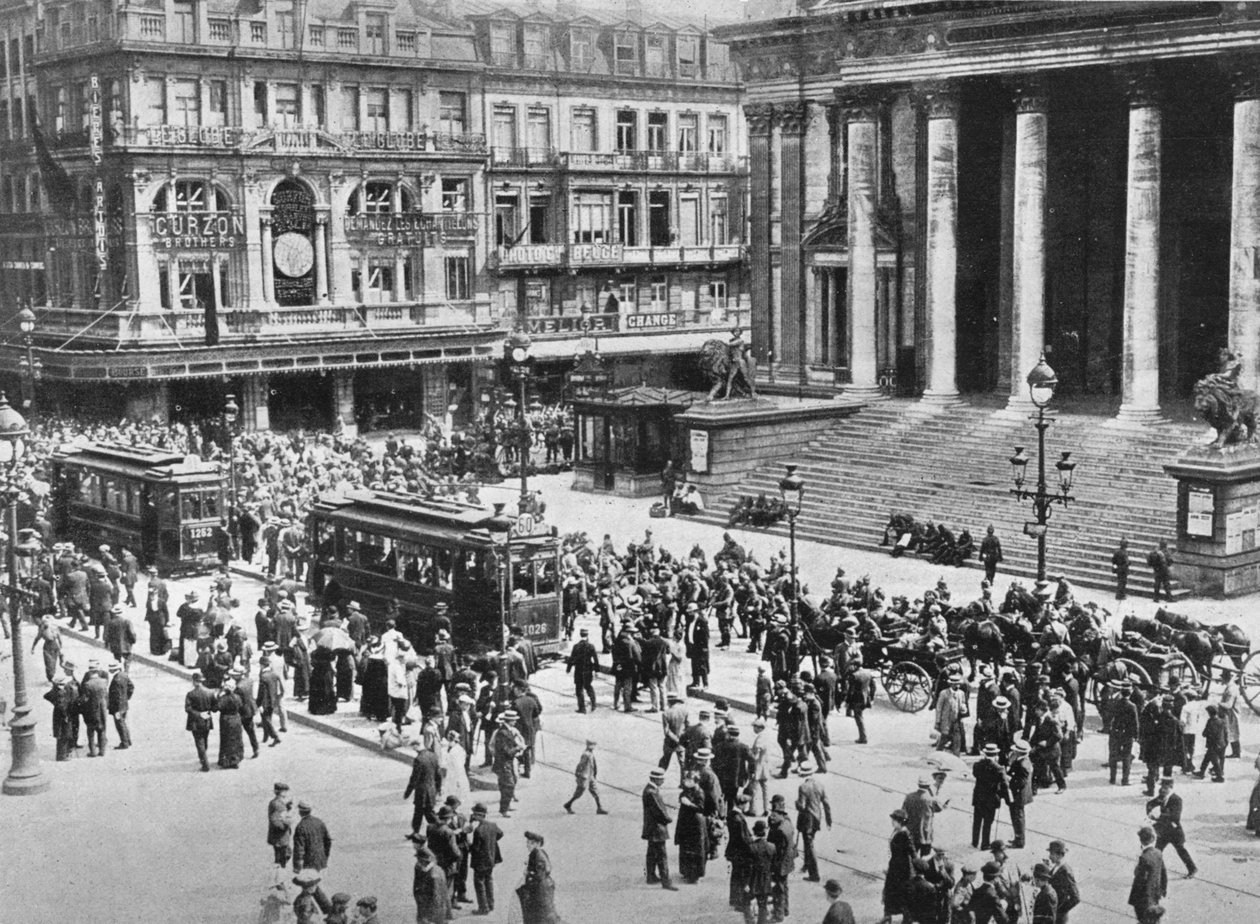 Ein Blick auf die Börse während des Durchmarsches der deutschen Truppen, 1914 von Unbekannt