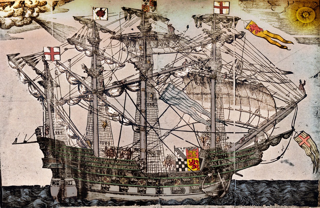 Ein Holzschnitt eines Schiffes, das vermutlich die Ark Royal ist von Unbekannt