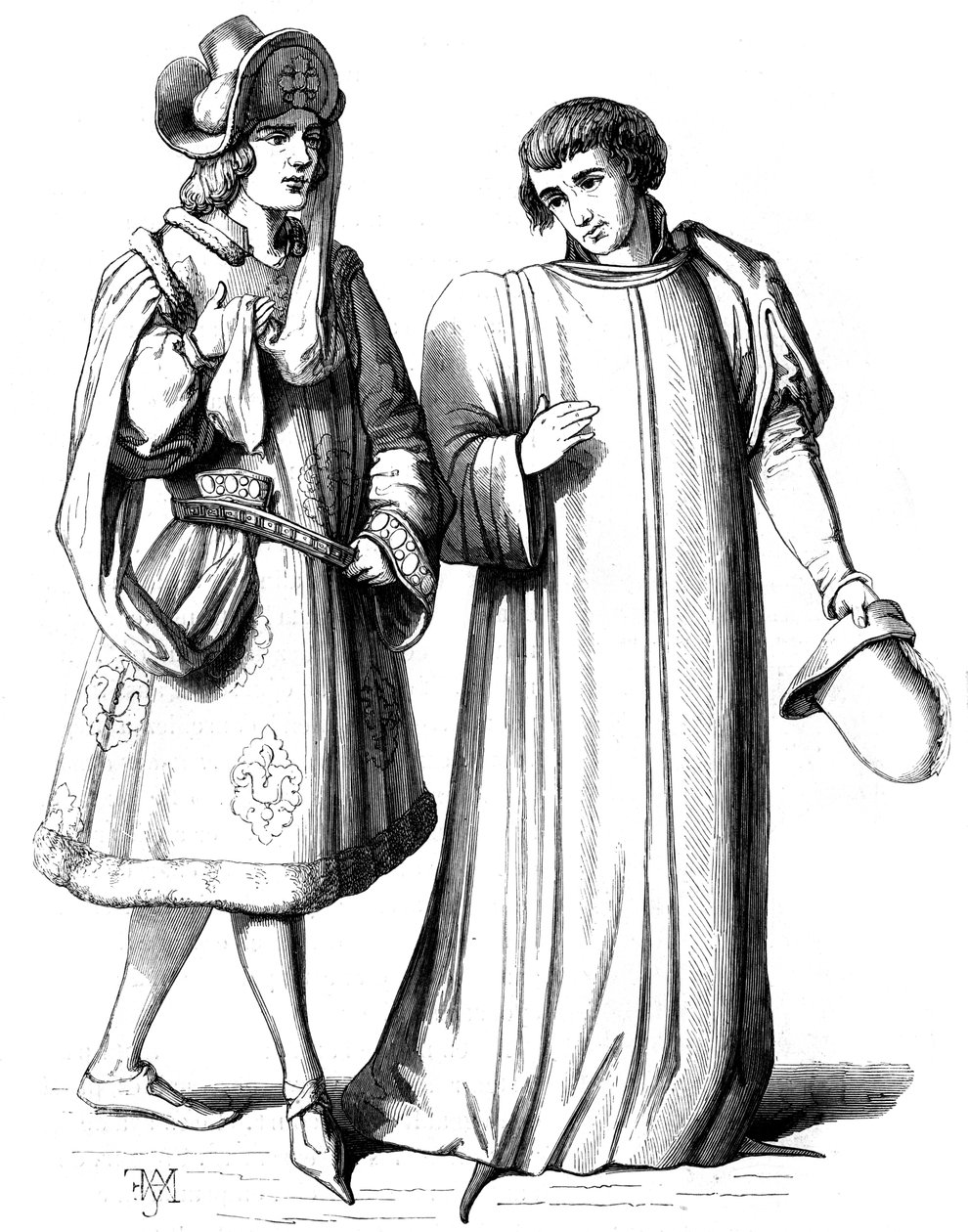 Ein junger Adliger und ein Mitglied des Bürgertums, 14. Jahrhundert, 1849 von Unbekannt