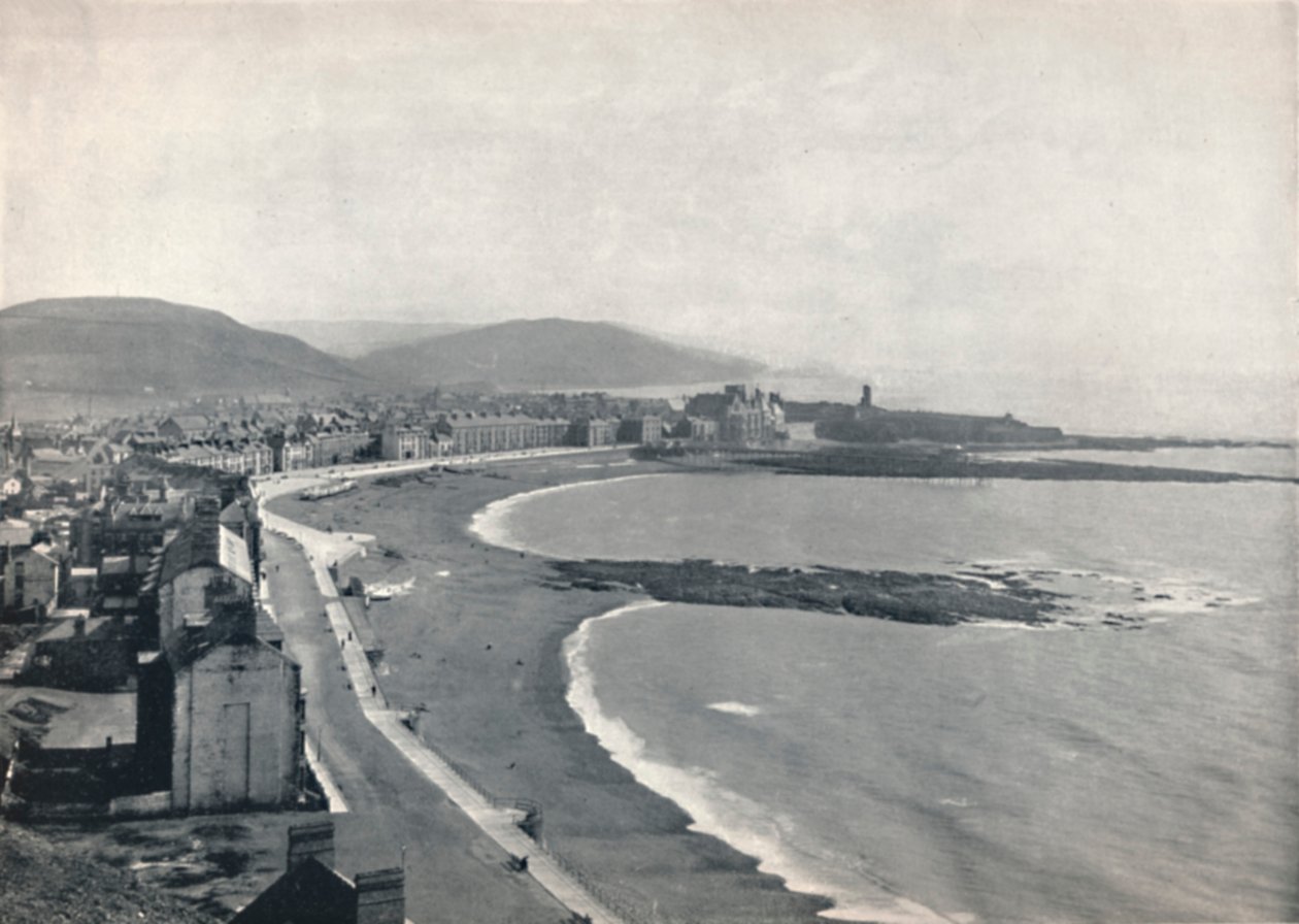 Aberystwith - Blick auf die Bucht, zeigt das Schloss und das Universitätskolleg, 1895 von Unbekannt
