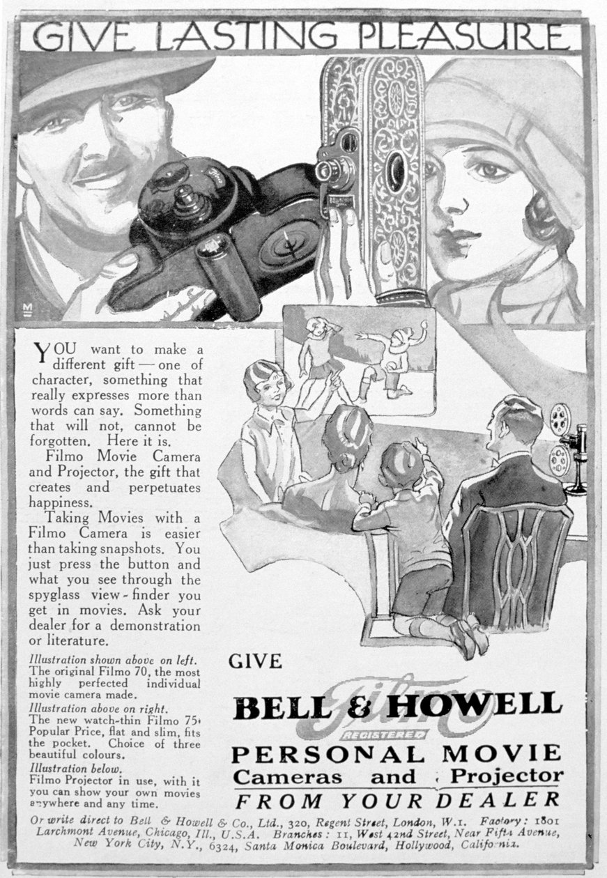 Werbung für Bell & Howell persönliche Filmkameras und Projektoren, 1920er Jahre von Unbekannt