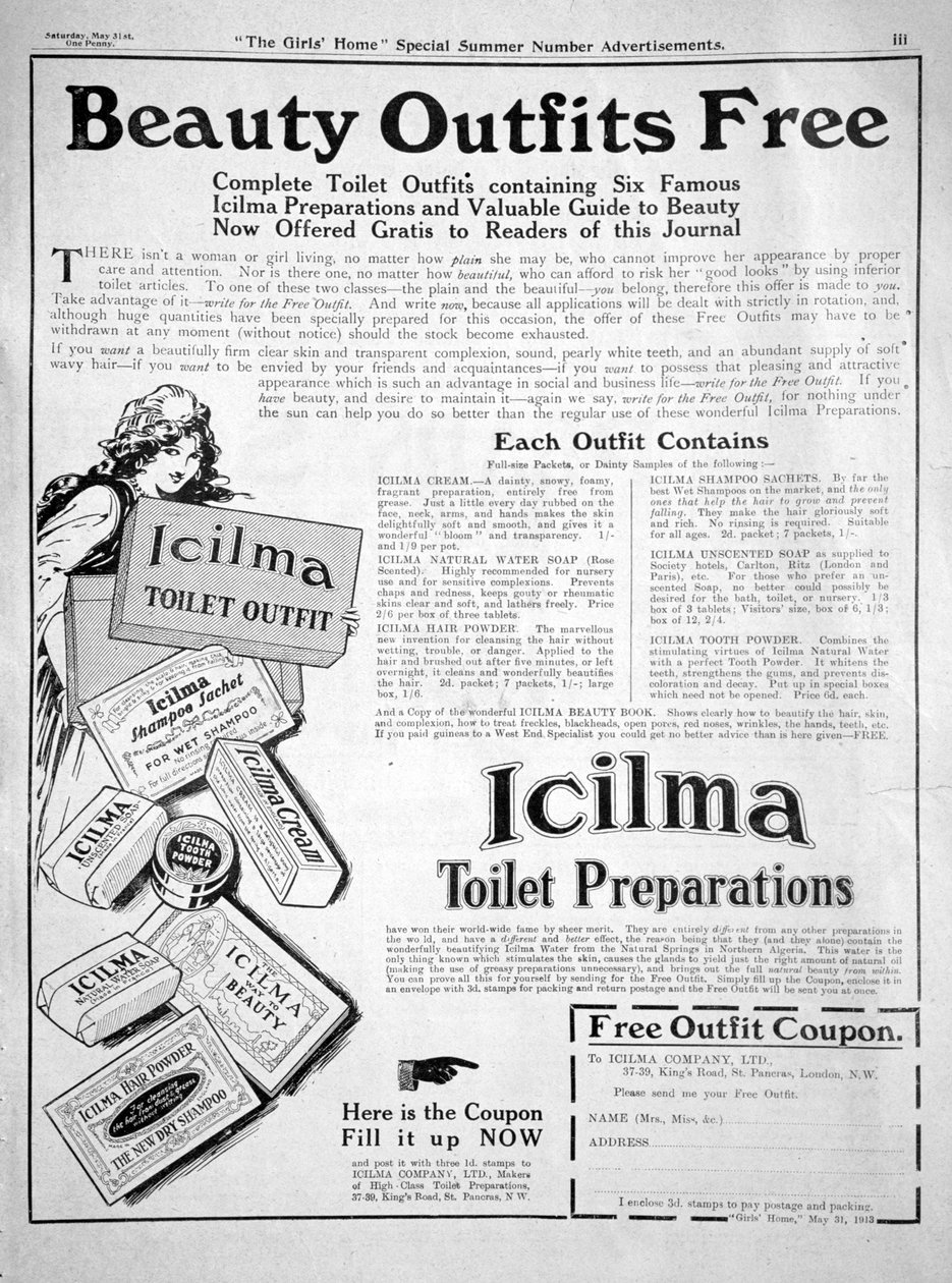 Werbung für Icilma Toilettenartikel, 1913 von Unbekannt