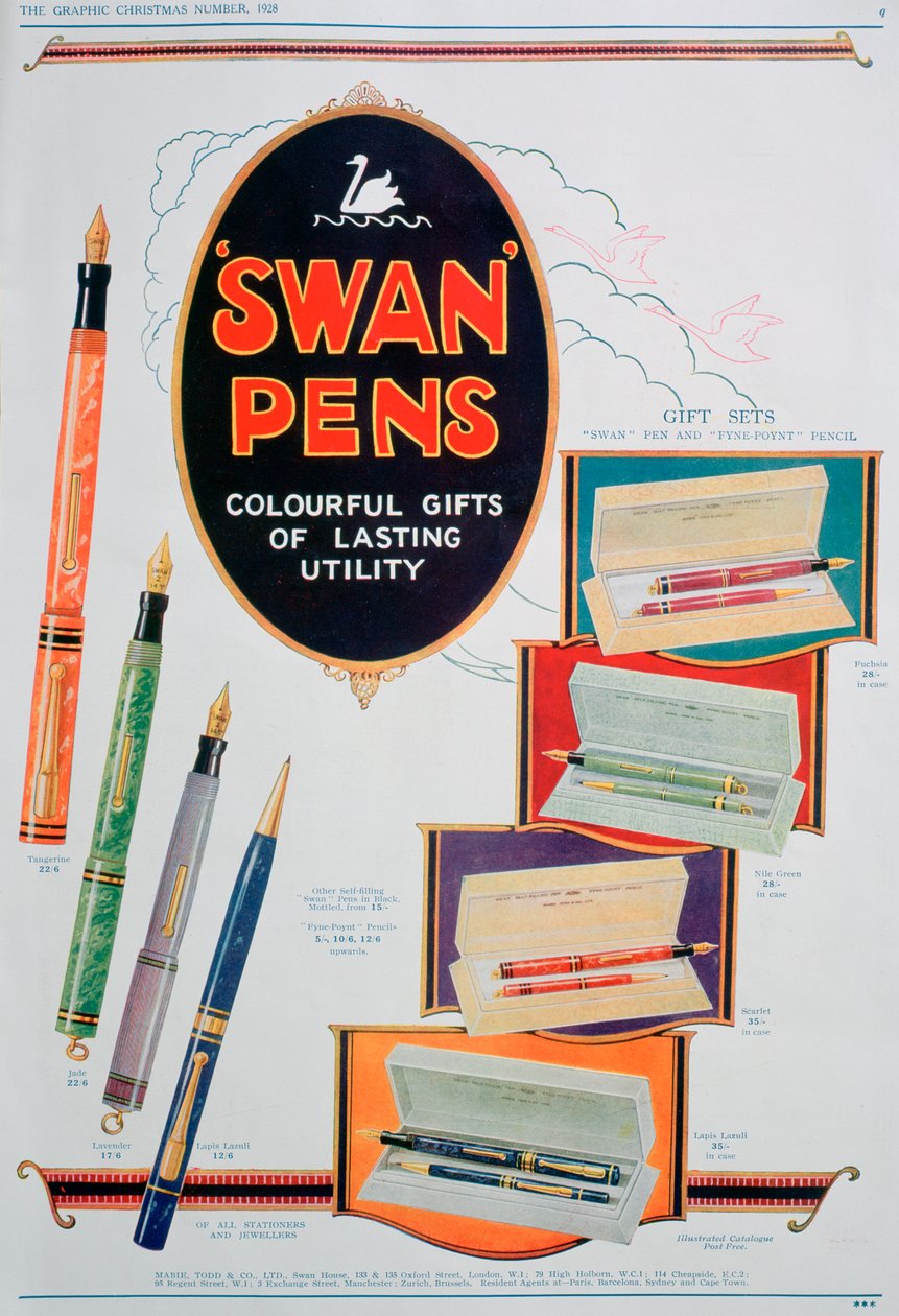 Werbung für Swan-Füller, 1928 von Unbekannt