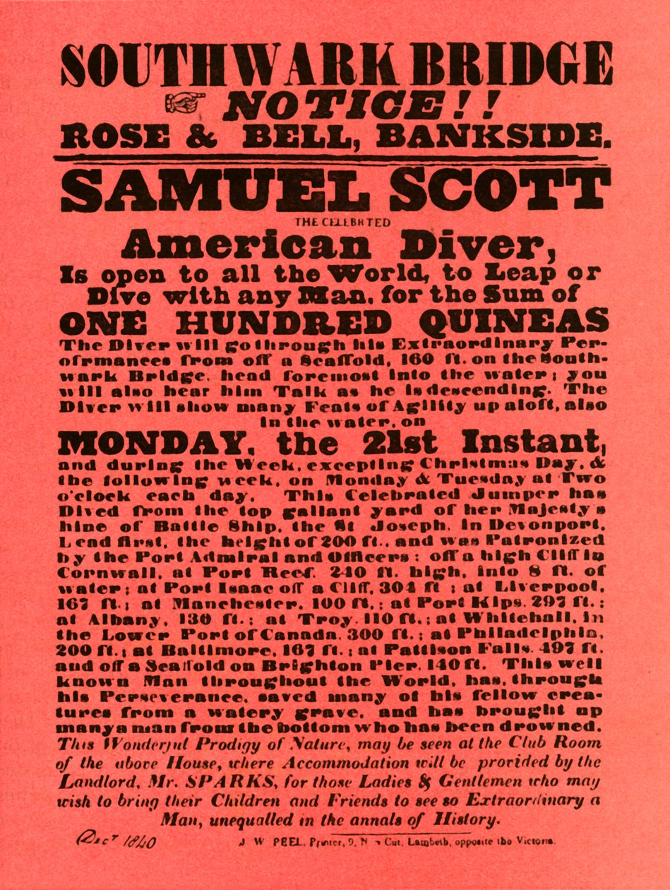 Werbung für Stuntshows von Samuel Scott, 1840, 1948 von Unbekannt