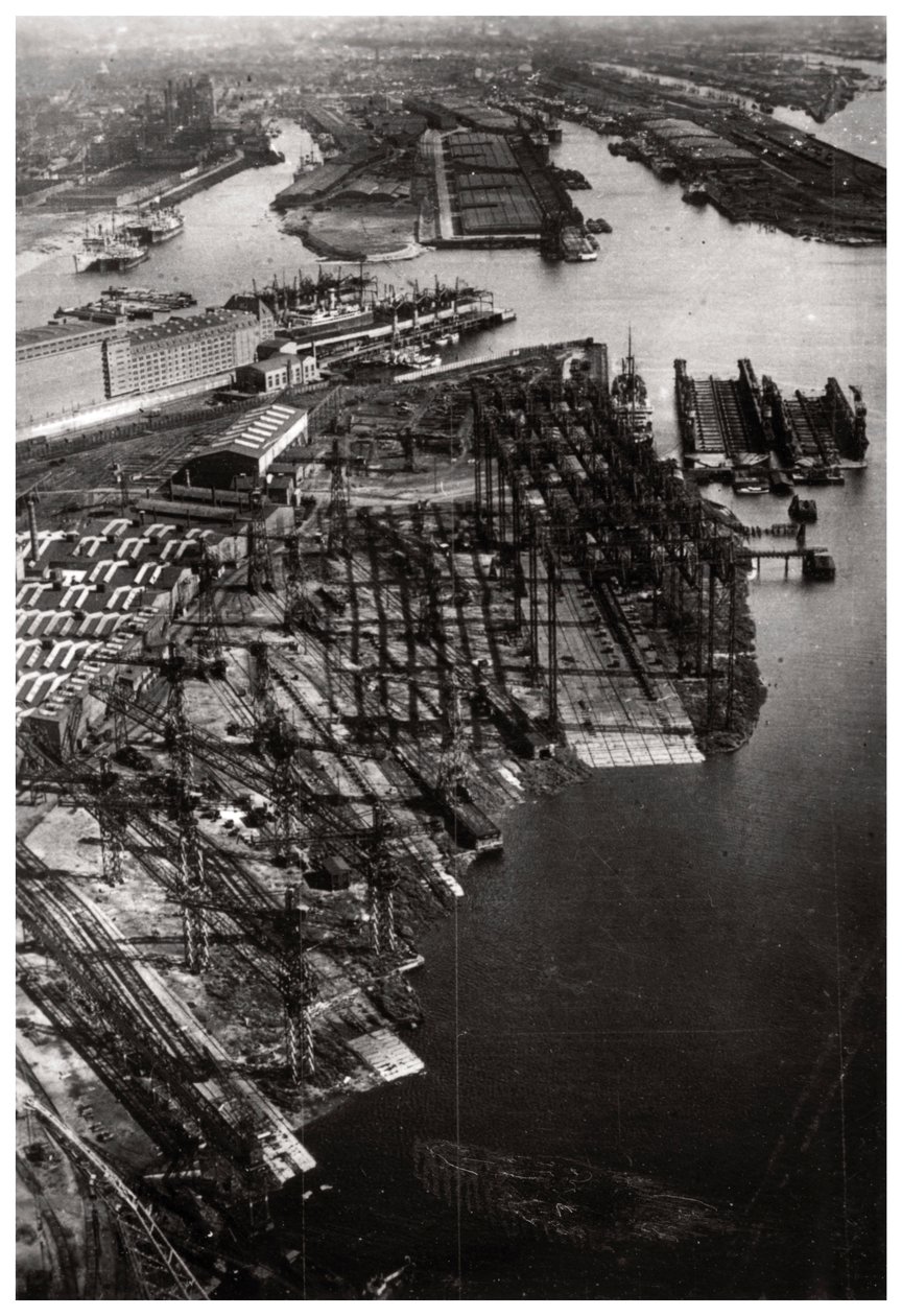 Luftaufnahme der Bremer Vulkan Werft, Bremen, Deutschland, aus einem Zeppelin, ca. 1931-1933 von Unbekannt