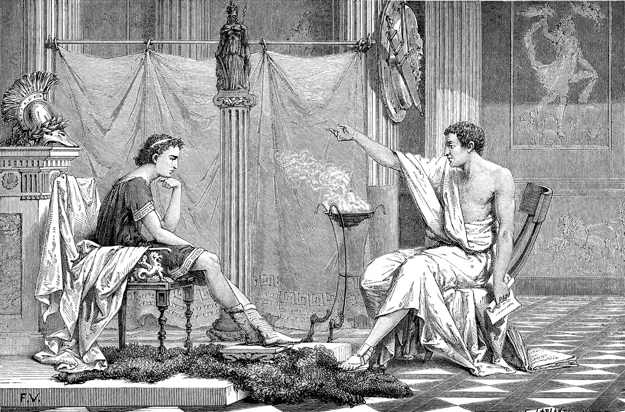 Alexander der Große 356-323 v. Chr. als Jugendlicher, hört seinem Lehrer Aristoteles zu, ca. 1875 von Unbekannt