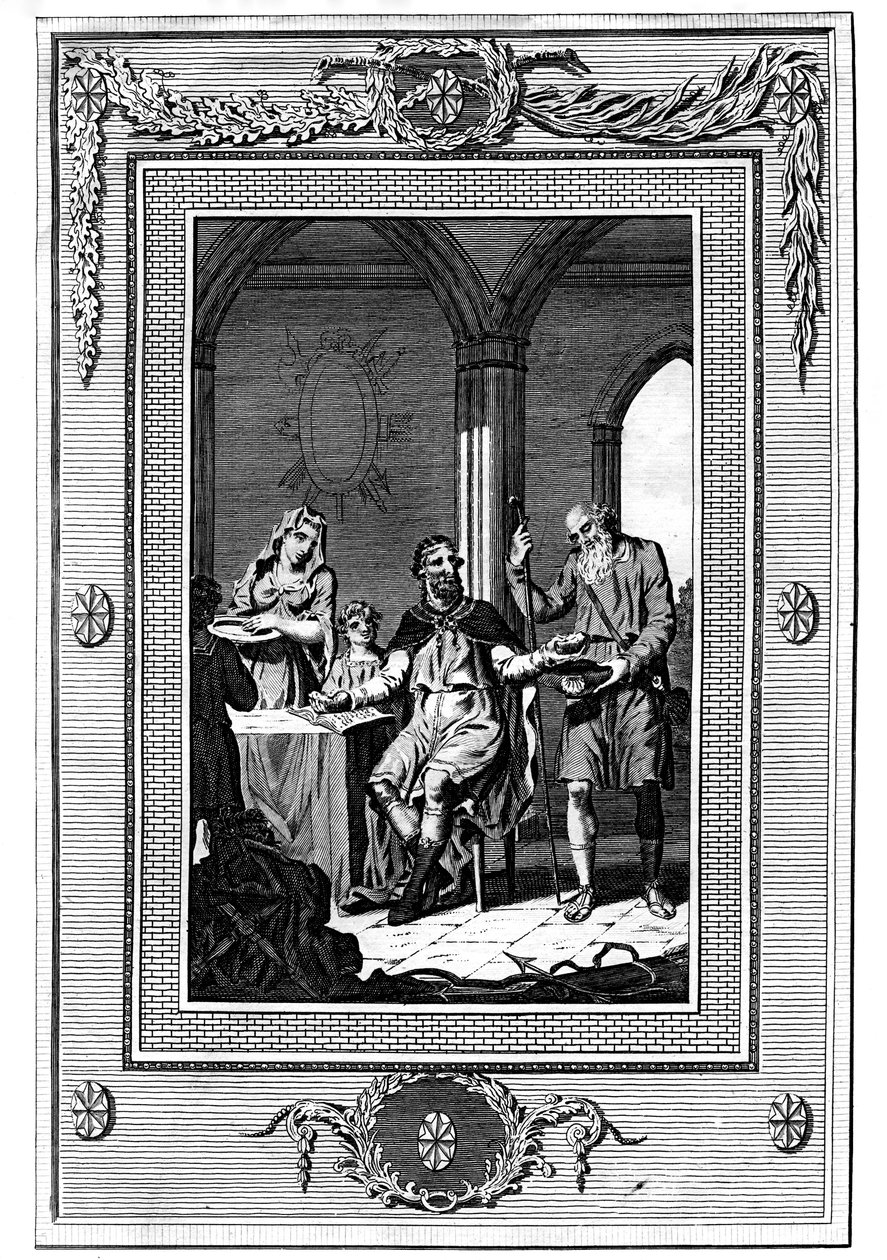Alfred der Große teilt sein Brot mit einem armen Pilger, 9. Jahrhundert, 1772 von Unbekannt