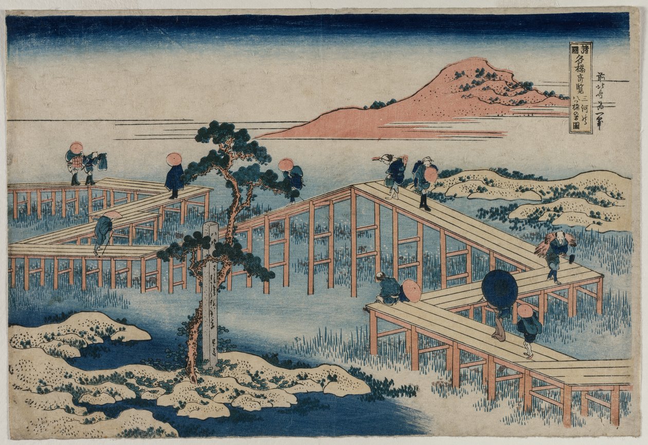 Ein altes Bild der Acht-Teil-Brücke in der Provinz Mikawa..., frühe 1830er Jahre von Unbekannt