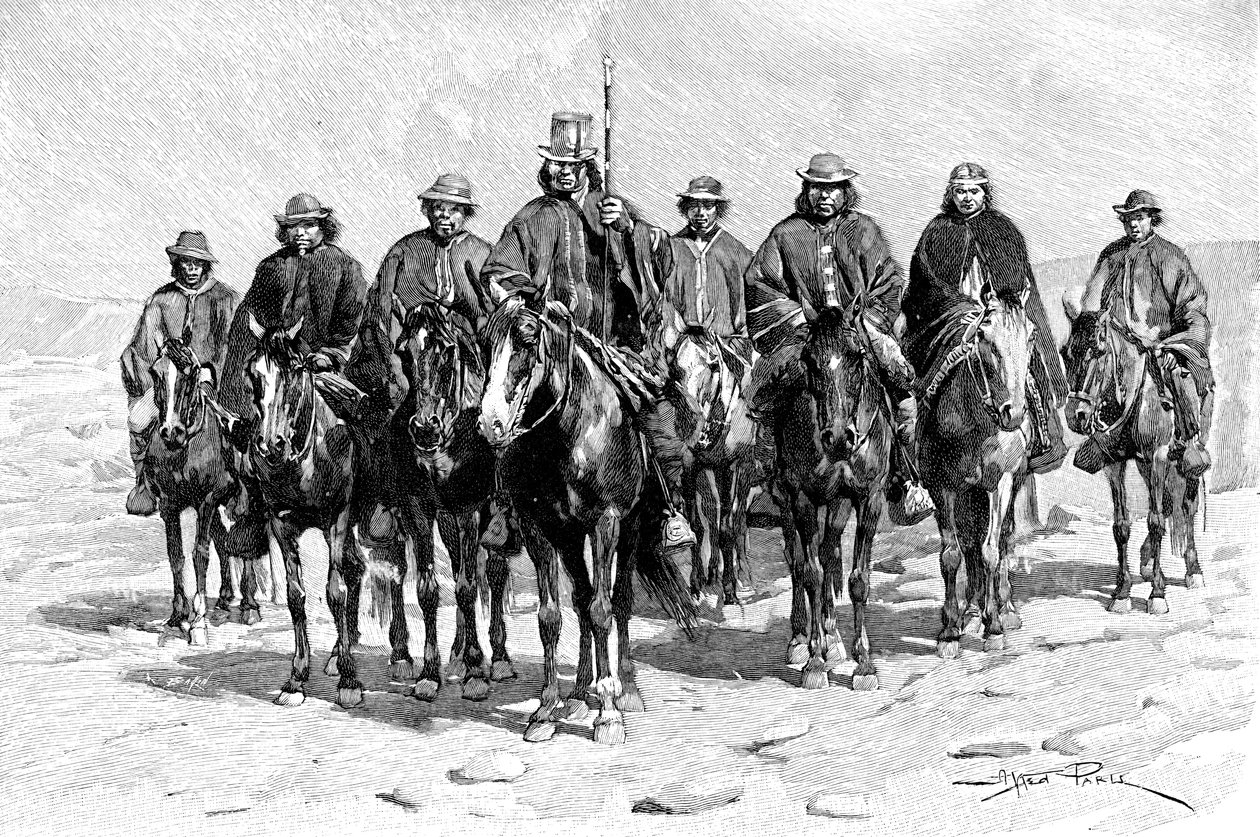Ein Araukanischer Mapuche-Häuptling und sein Stab, Chile/Argentinien, 1895 von Unbekannt