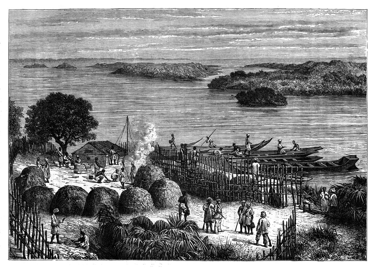 Ein Lager am Fluss Kongo, Afrika, ca. 1890 von Unbekannt