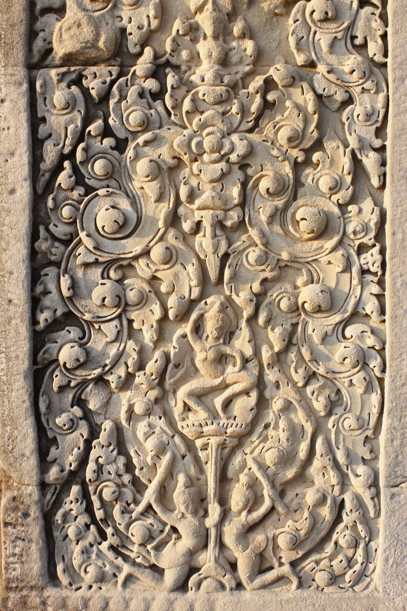 Angkor Wat, geschnitztes Detail an der Wand, Blumen, Siem Reap, Kambodscha von Unbekannt