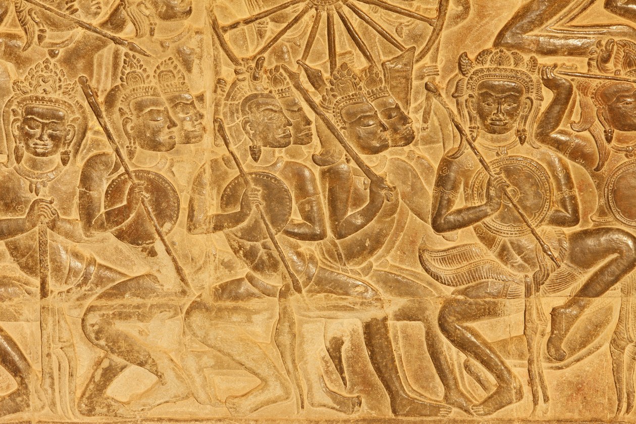 Angkor Wat, Detail des Reliefs der Schlacht von Kurukshetra, Siem Reap, Kambodscha von Unbekannt
