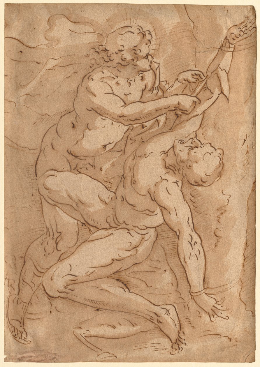 Apollo häutet Marsyas (recto) Zwei Skizzen einer Mutter und eines Kindes (verso), 16. Jahrhundert von Unbekannt