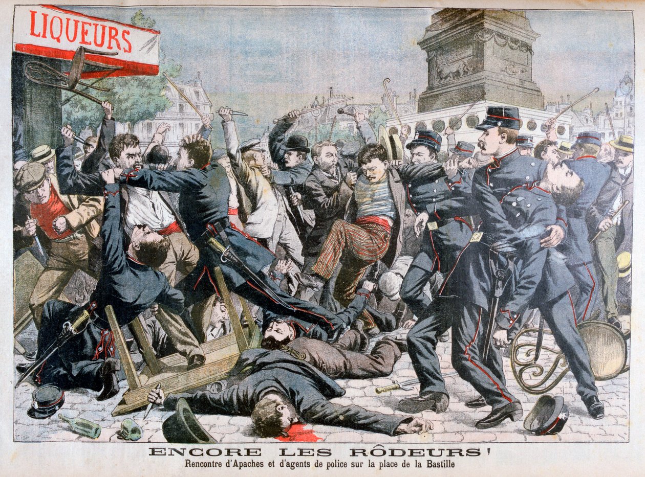 Bewaffnete Kriminelle kämpfen mit der Polizei, Place de la Bastille, Paris, 1904 von Unbekannt