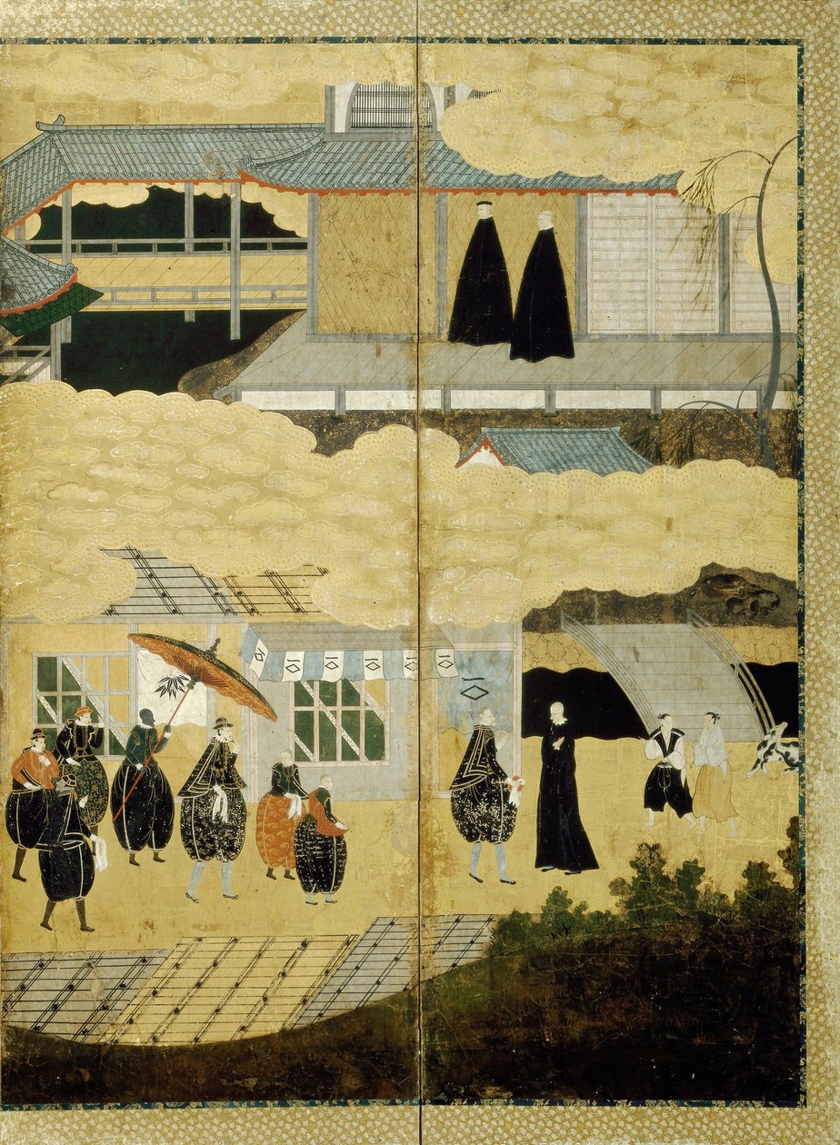 Ankunft eines portugiesischen Schiffes. Nanban-Bildschirm. Detail: Japanische Christen von Unbekannt